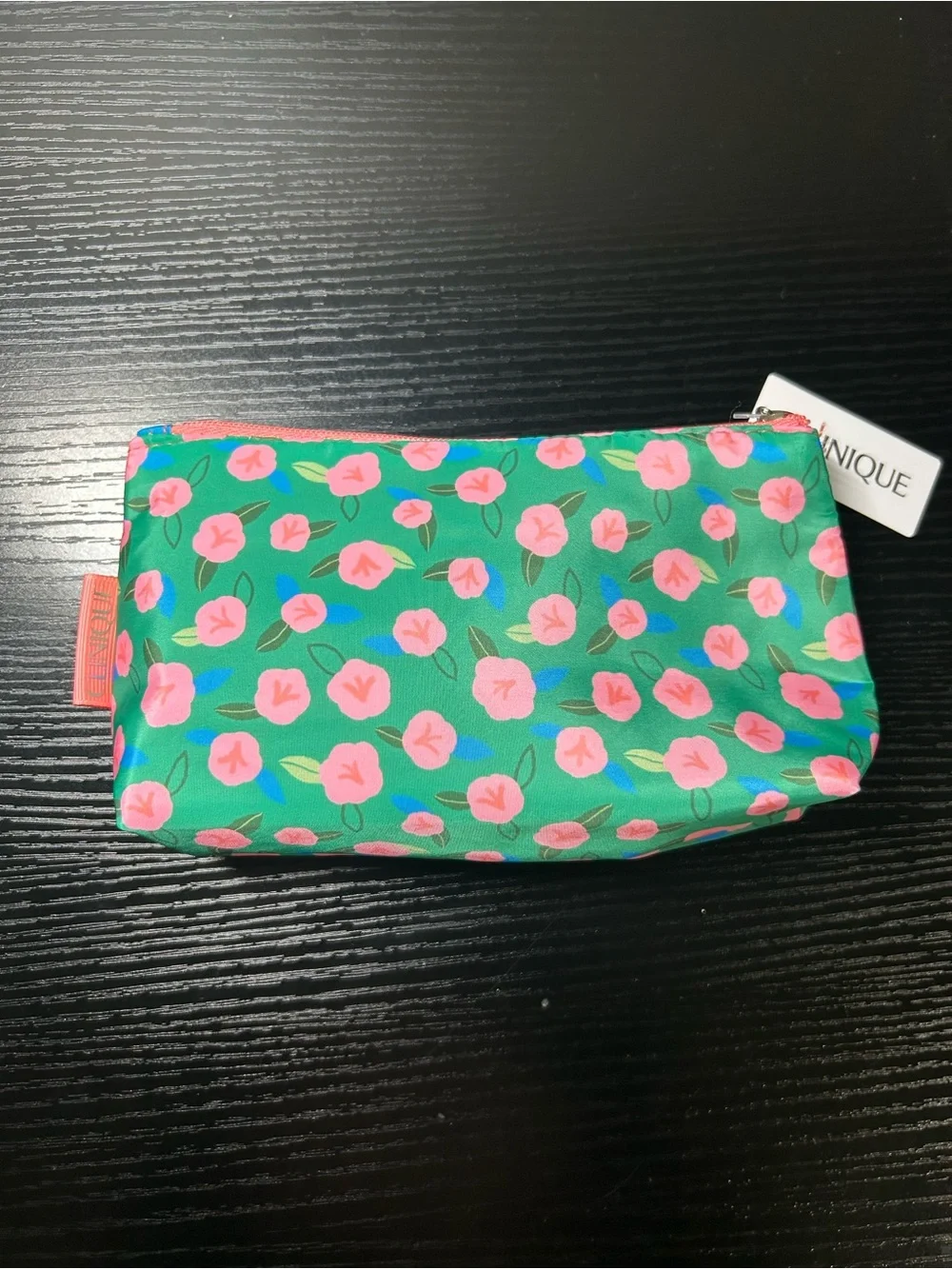 Clinique Green Floral Cosmetic Bag with Purple Eye Cream & Black Liners